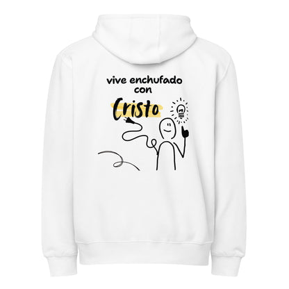 Crown & Cross Co white unisex zip hoodie with