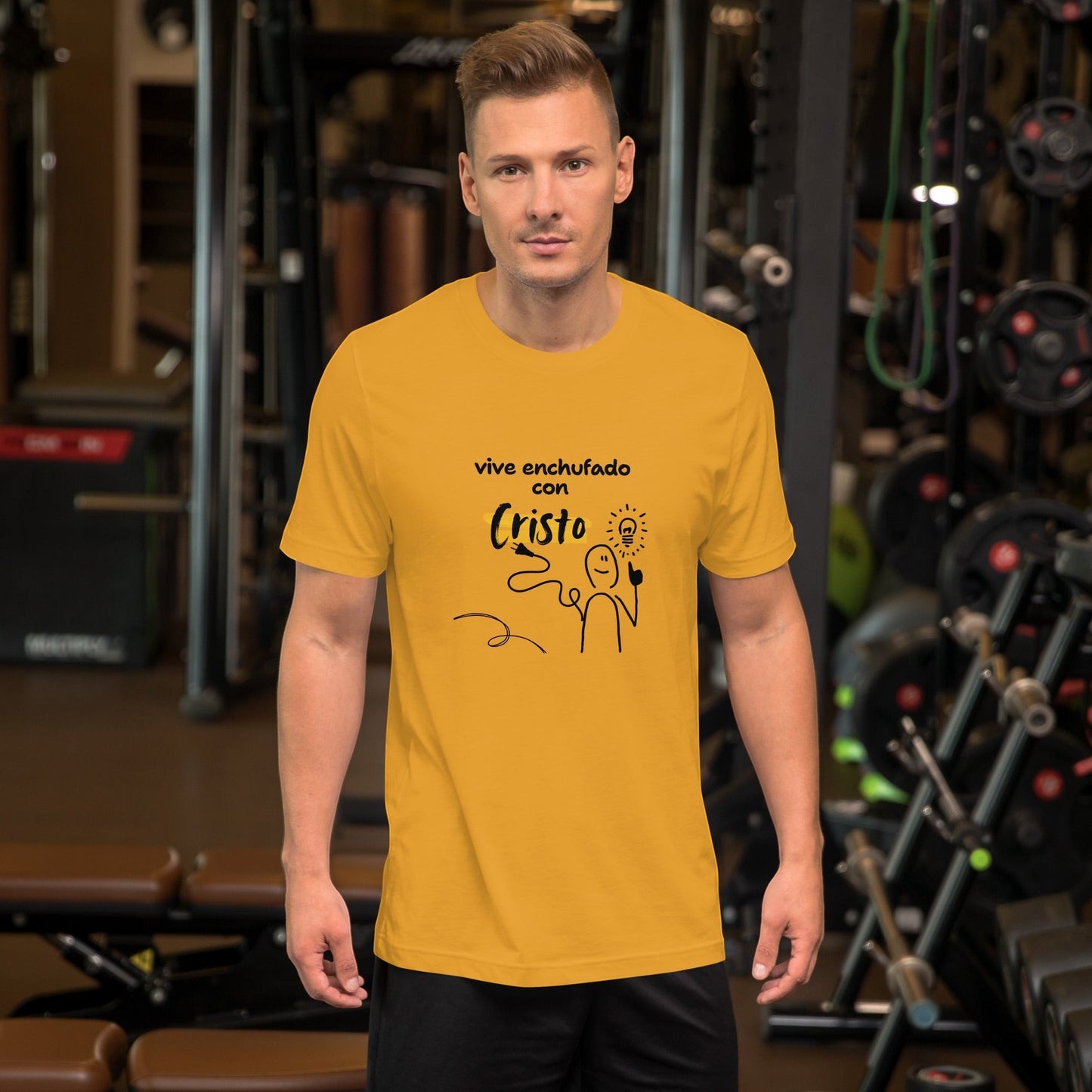 Crown & Cross Co men's yellow 100% cotton t-shirt with